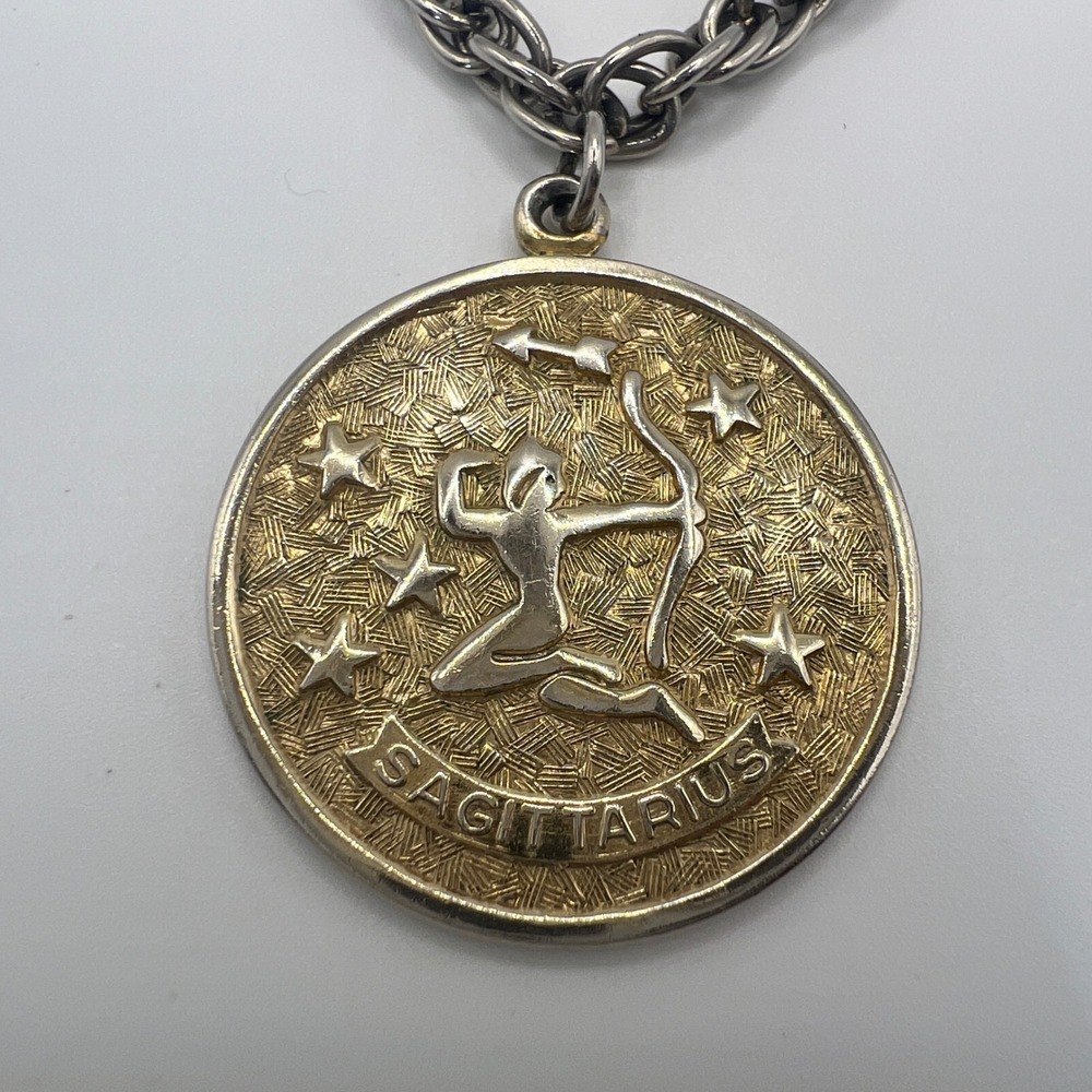 Vintage Sarah Coventry Sagittarius Zodiac Pendant Necklace Mixed Metal 22 Inch